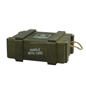 Quân đội màu xanh lá cây mạnh mẽ lưu trữ bằng gỗ Giỏ thùng hộp thùng gỗ trang trí làm tổ thùng gỗ có tay cầm - Product Image 3