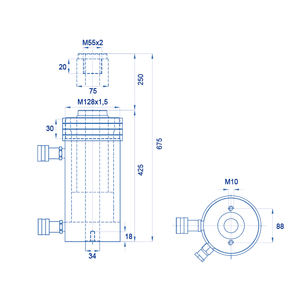 Cilindro hidráulico de doble efecto OMCN 367/O, pistón hueco, altura 675mm, empuje 37 ton, tirar 22 Ton - Product Image 2