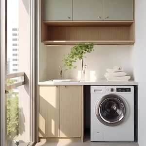 Buffet en bois de chêne avec étagères ouvertes et portes intégrées pour buanderie - Fabrication OEM sur mesure, directement de l'usine - Product Image 1