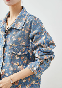<span class=keywords><strong>Veste</strong></span> <span class=keywords><strong>en</strong></span> <span class=keywords><strong>jean</strong></span> à <span class=keywords><strong>imprimé</strong></span> floral pour <span class=keywords><strong>femme</strong></span> pour vêtements d'extérieur décontractés d'automne avec techniques lavées - Product Image 5