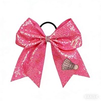 Élastique à cheveux rose scintillant pour filles avec nœud de cheerleading et ballon de sport – Football/Basketball/Baseball/Badminton pour enfants et cheerleading