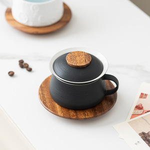 Service à thé en céramique trois pièces « Trois Significations et Mille Régnes », en porcelaine blanche avec plateau en bois, cadeau de bureau - Product Image 4