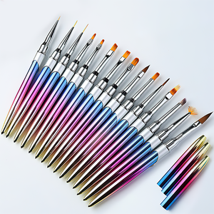 Ensemble de 15 pinceaux pour nail art en métal, pour le mélange de gel UV, la sculpture, la peinture florale et le dessin de lignes - Product Image 2