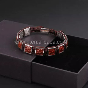 Bracciale da <span class=keywords><strong>uomo</strong></span> in macramè intrecciato con perline rettangolari in <span class=keywords><strong>pelle</strong></span> con Logo personalizzato di alta qualità JBS10213 - Product Image 6