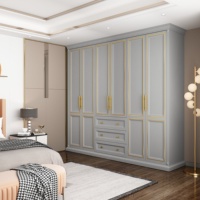 Armoire grise minimaliste moderne avec poignées dorées, grande capacité, pour chambre à coucher, avec tiroirs et portes, pour la maison