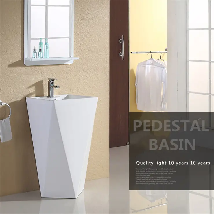 आधुनिक हीरा शैली बाथरूम फर्श-स्टैंड वॉश बेसिन्स एक टुकड़ा गुणवत्ता पेस्टल सिंक