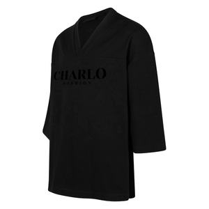 Di alta qualità Logo personalizzato moda pesi massimi 400 Gsm T-Shirt Boxy Fit produttore di grandi dimensioni Designer T-Shirt con scollo a V da uomo - Product Image 3