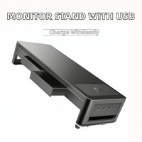 Monitorstandaard met USB 3.0 Hub, draadloze oplaadpad, bureau-organizer, lade en computerlaptophouder voor thuiskantoor