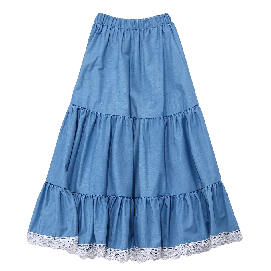 KAPU Boutique cotton toddler girl long pleated denim skirt baby girl jean skirt