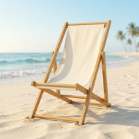 Chaise de plage pliante en bois massif avec dossier réglable et siège en tissu, chaise longue en bois pliable pour extérieur, patio, jardin, plage