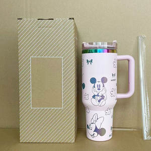 Gobelet isotherme en acier inoxydable de 40 oz, personnalisé avec un design moderne de dessin animé gravé au laser, tasse thermos sous vide pour voiture avec poignée, couvercle et paille - Product Image 3