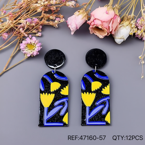 Boucles d'oreilles pendantes peintes, design abstrait noir, bleu, jaune, bijoux de fête pour femmes, 12 pièces, Réf. 4716057 - Product Image 3
