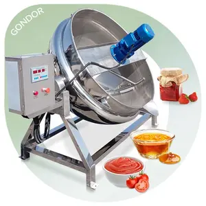 250l Tilt Gas Heat Steam Milk Boiling Titlting Curry Sauce Fixed Cook Jacket Kettle with Mixer for Peanut Brittle