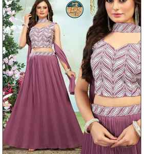 Lehenga Choli Plisado Color Vino Tinto para Mujer con Dupatta, Diseño de Fiesta, Ropa Tradicional Étnica para Bodas y Eventos Festivos - Product Image 3
