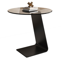Table d'appoint moderne en verre avec structure en fer, table basse ronde, mobilier minimaliste pour salon, décoration de luxe pour la maison
