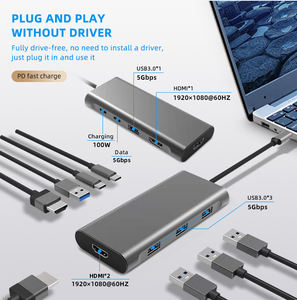 Многофункциональный USB-концентратор 8-в-1: Type-C на 4 порта USB 3.0, два HDMI, PD 100W, многопортовый адаптер, 8-портовая док-станция для ноутбука - Product Image 1