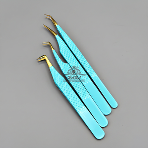 Ensemble de pinces professionnelles en acier inoxydable pour extensions de cils avec pointes lisses, prise en main parfaite, options bleu et or - Outils et fournitures pour cils - Product Image 5