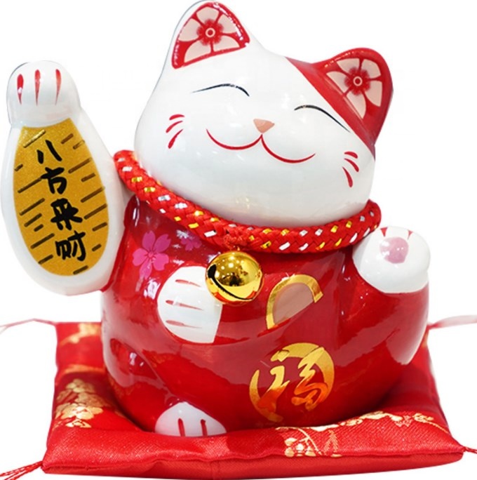 Счастливая кошка 4 дюйма удача Япония красный декор белый маленький милый керамический креативный домашний декор Манеки Неко