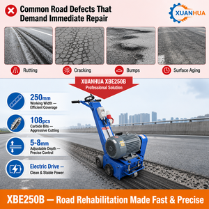 XUANHUA Fresadora Eléctrica de Carreteras 220V 380V, Ancho de 250mm, 108 Brocas de Carburo, Profundidad de 5-8mm, <span class=keywords><strong>Escarificador</strong></span> de Pavimento Asfáltico OEM - Product Image 2