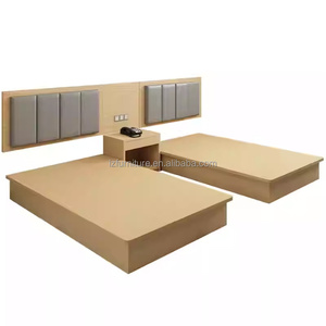 Commerical Furniture Hotel Bedroom Sets <b>Single</b> Twin <b>Wooden</b> <b>Bed</b> Frame With Upholstered Headboard Nightstands For 3 Star Hotels - Product Image 2