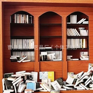 Mini bibliothèque en bois massif, organisateur de bureau rectangulaire avec couvercle en verre, décoration de bureau, artisanat du comté de Cao - Product Image 3