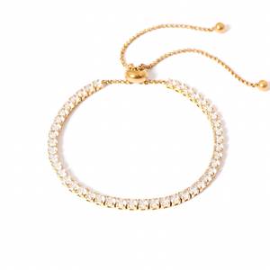 Women's 18K <b>Gold</b> Plated Tennis <b>Bracelet</b> With Crystal Rhinestones Channel Setting Classic Party Jewelry - Product Image 1
