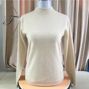 Jersey de manga larga con cuentas para mujer, Jersey de punto con cuello levantado