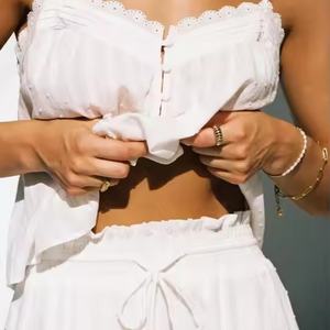 Conjunto de Lino al Por Mayor a Bajo Precio, Top Corto Sexy para Damas, Falda Casual de Cintura Alta en Línea A, Conjuntos de Lino para Mujer - Product Image 4