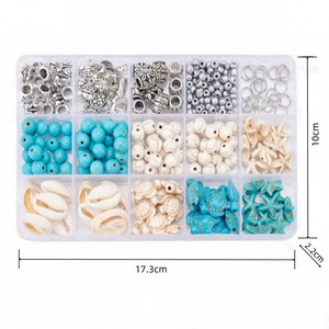 Diy Jewelry <b>Set</b> Shell <b>Beads</b> Seashell Starfish Turtle Dolphin Charms For Kids Craft Making Toys 15 Grids Natural Wind Color - Product Image 2