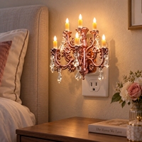 Lampes de nuit LOHAS, chandelier, bougies sans flamme à brancher, rotatives, or rose, lumière LED décorative pour chambre à coucher, salon