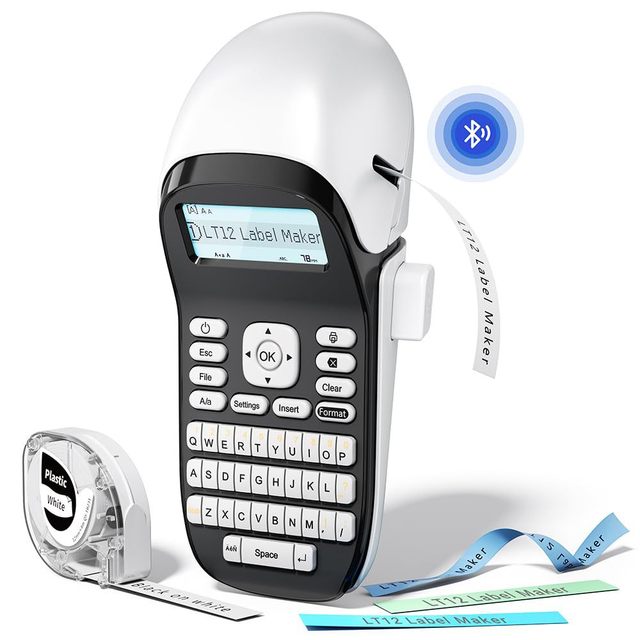 LT12 Handheld Label Printer 203DPI Bluetooth Portable Inkless Label Maker with Auto-Cutter for IOS/Android Home & Office Use