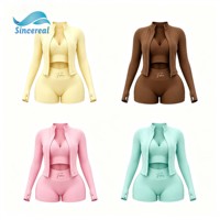 Ensemble de vêtements de sport pour femmes personnalisé en 3 pièces, veste zippée, soutien-gorge de sport, shorts, coupe sculptante sans couture, ensemble de tenue de sport pour la salle de sport, l'entraînement, le yoga