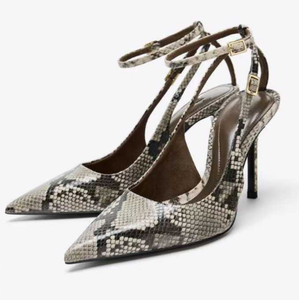 Sandalias de tacón alto fino con diseño de serpiente y colores a juego para mujer - Zapatos de una tira a la moda para mujer - Product Image 1