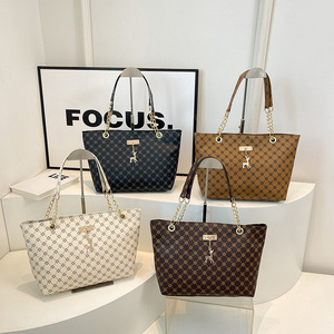 Tas bahu motif alfabet untuk wanita, tas tangan kapasitas besar, tas bahu bergaya sederhana motif alfabet Retro, tas Tote untuk perjalanan bisnis, tas wanita