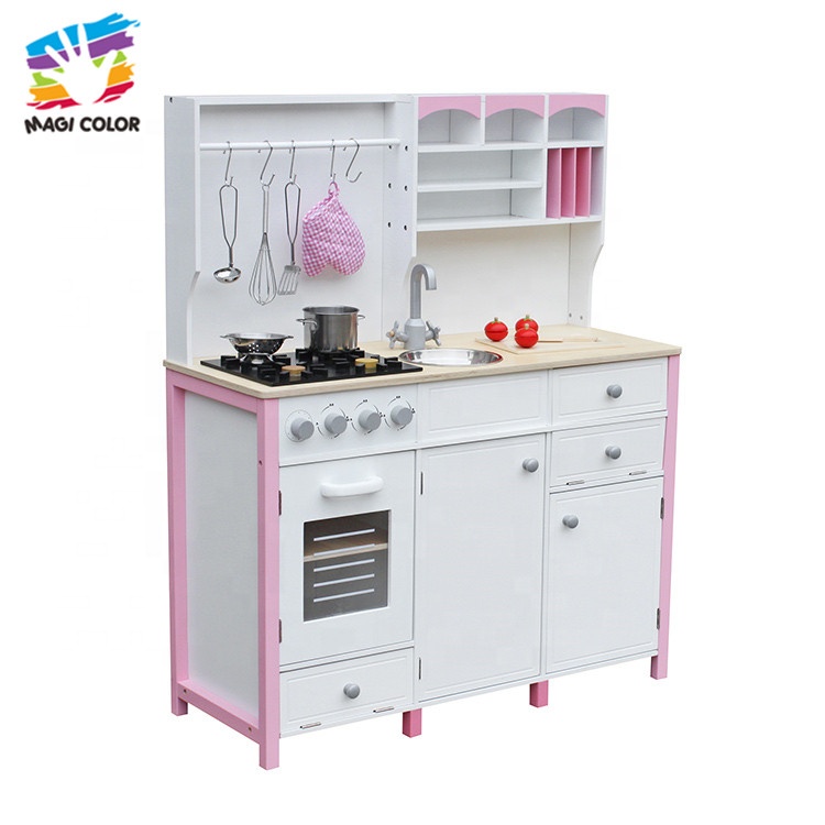 Готовый к отправке ролевой розовый деревянный игрушечный кухонный набор для девочек W10C281