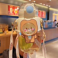 Bouteilles d'eau en plastique réutilisables pour enfants avec paille, motif dessin animé mignon, pour l'école