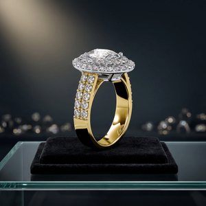 <b>Oval</b> <b>Moissanite</b> <b>Engagement</b> <b>Ring</b> 18K Gold Rhodium Plated Pave Setting Luxury Women's Band - Product Image 3