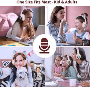 Audífonos TWS Infantiles con Diseño de Gato, Micrófono, Luz LED, Inalámbricos y con Cable, Ranura para Tarjeta TF, Bluetooth, para Niños - Product Image 4