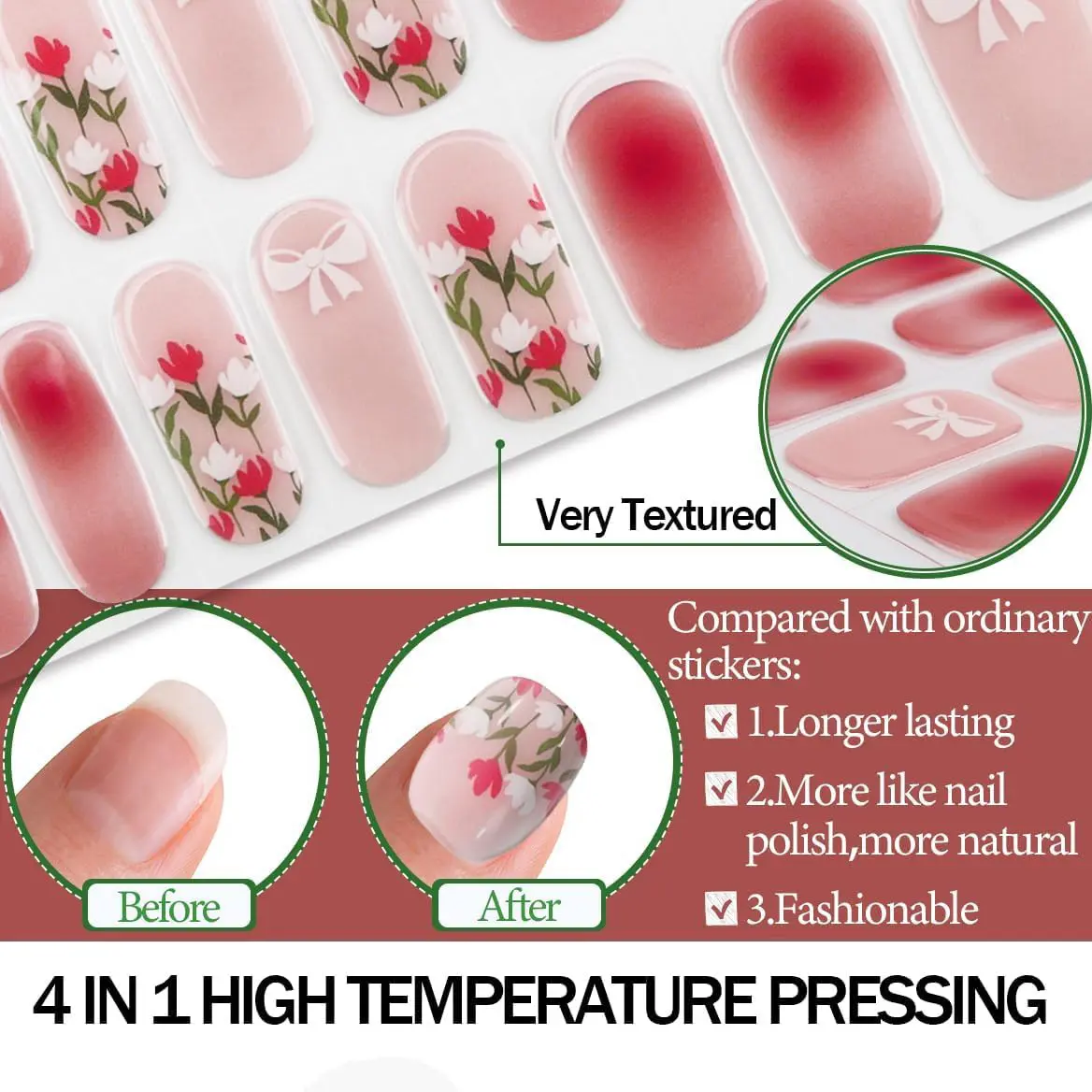 NG200080 Fleur Rose Semi Durci Gel Nail Sticker coréen Nail Wraps Polish Strips