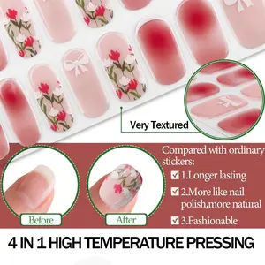 NG200080 rosa fiore Semi indurito adesivo per unghie coreano strisce di smalto