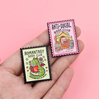Broches en émail et badges de revers en métal pour club de lecture, avec motifs Romantasy Dragon, Hérisson Anti-Social, Lecture, pour les amateurs de livres