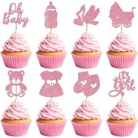 Teddybär-Kuchendekoration zum Einstecken mit Glitzer für Baby-Geschlechtsenthüllung, Geburtstagsfeier, Badezusammenkunft, 8 Stück pro Beutel