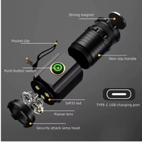 Lampu senter LED USB-C, Super terang dapat diisi ulang ukuran saku bodi aluminium Aloi fitur perbesaran untuk gantungan kunci EDC