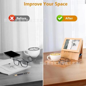 Support de bureau en bois pour livres avec plateau pour tasses et porte-verres, idéal pour la lecture et les pauses-café - Product Image 3