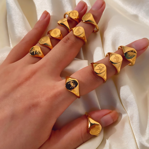 Bijoux étanches en plaqué or 18K Chevalière en acier inoxydable sans ternissement Bague signe du zodiaque personnalisée Bijoux d'<span class=keywords><strong>horoscope</strong></span> - Product Image 1