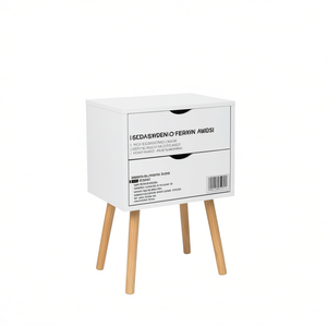 Comodino Moderno Scdaswdenio 40x30x60cm in MDF Bianco con Gambe in Legno, 2 Cassetti, Arredamento Camera da Letto, Design Contemporaneo - Product Image 1