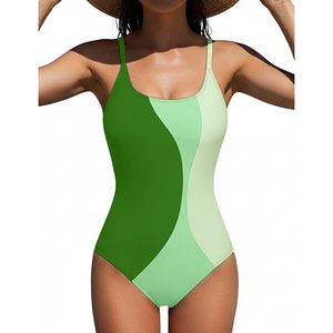 Womens One Piece <b>Swimsuit</b> Color Block <b>Full</b> <b>Coverage</b> UPF50+ Spandex Polyester Swimwear - Product Image 1