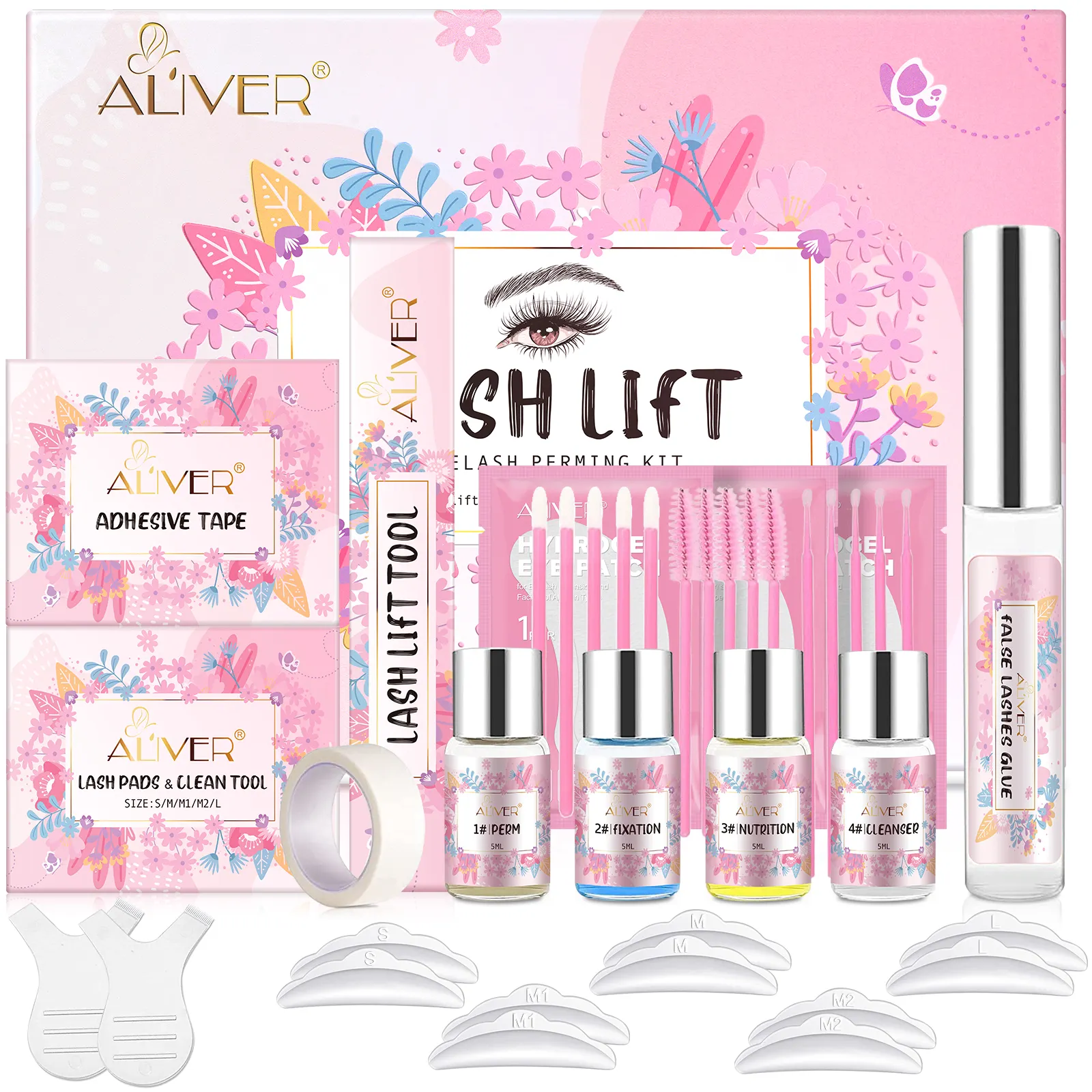 ALIVER permanente curling lifting ciglia private label lash lift kit kit professionale per ciglia, kit per il sollevamento delle ciglia