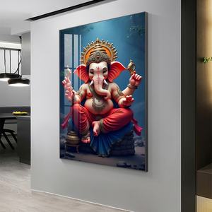 Peinture Murale LED en Porcelaine Cristalline, Décoration Intérieure, Toile Imprimée HD Personnalisée, Motif Éléphant et Dieu Indien, Vente en Gros de Luxe - Product Image 2