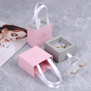 Boîtes à bijoux en papier rose personnalisées Boyang, boîtes cadeaux pour boucles d'oreilles avec pochette - Product Image 1